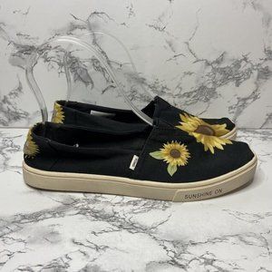 TOMS Alpargata Cupsole Slip-On Sneaker Womens 6.5 Black Sunflower Canvas Shoe
